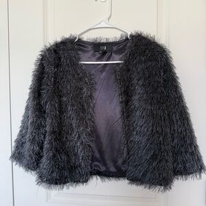 Forever 21 Fuzzy Gray Sparkle Tinsel Cropped Evening Jacket
